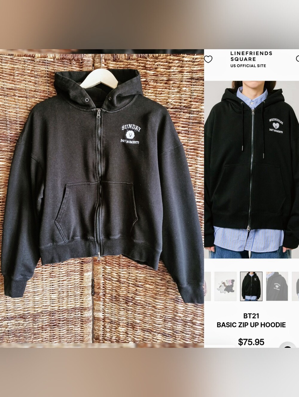 BT21 Basic Zip Up Hoodie RJ Cozy Size L Official Authentic